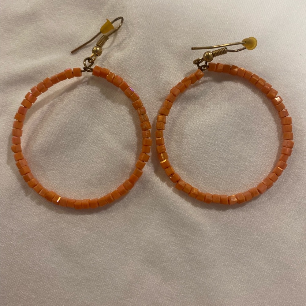 Elegant Orange Beaded Hoop Earrings